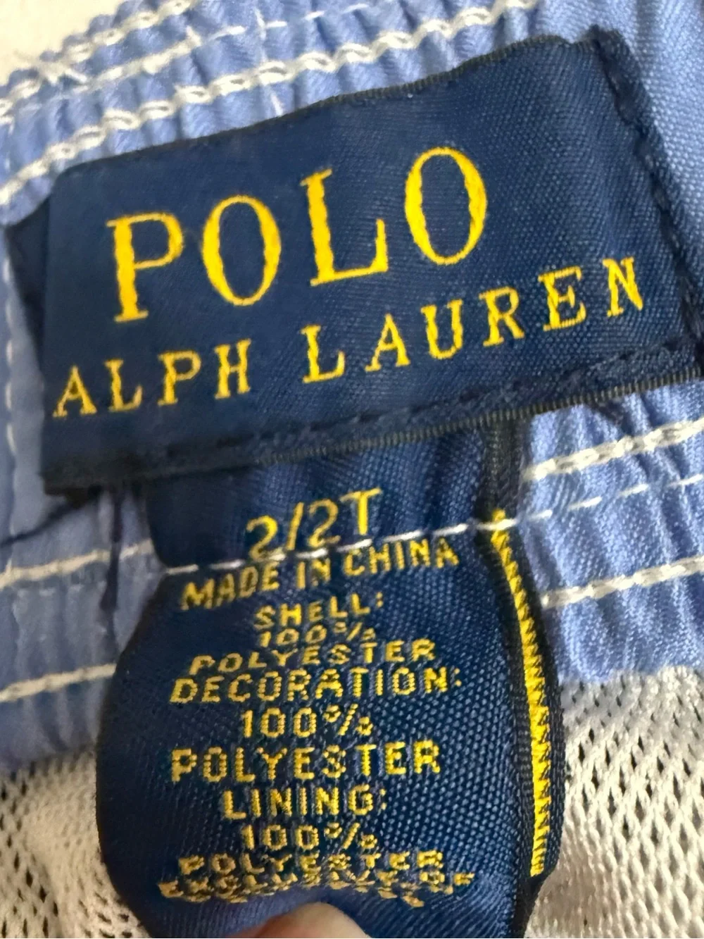 Polo by Ralph Lauren Navy and Light Blue Striped Kids Swim Trunks